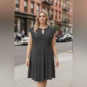 NEW, Laura Plus, Elegant Black & White Striped Dress, Plus Size 1X